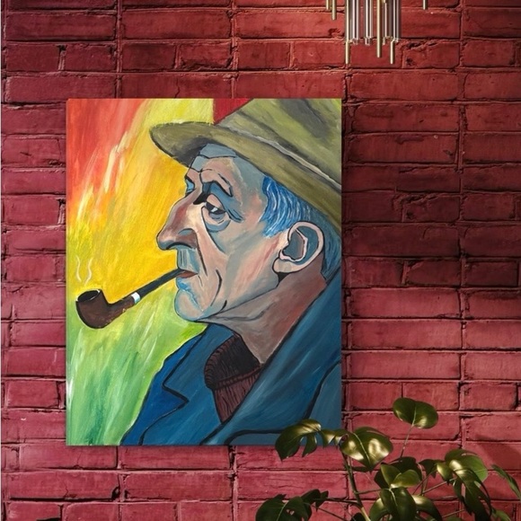 OLD MAN WITH GREEN HAT AND PIPE - Picture 2 of 7